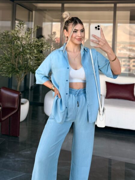 Ana Sayfa 1 Mavi Yumuşak Dokulu Tensel Gömlek Pantolon Takım