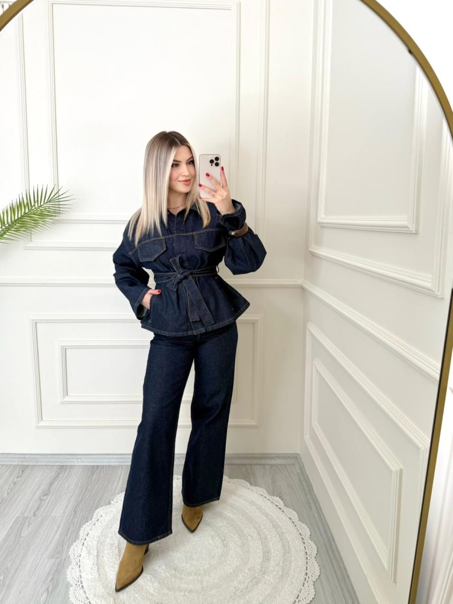 Callow Lacivert Kuşaklı Denim Takım - Görsel 5