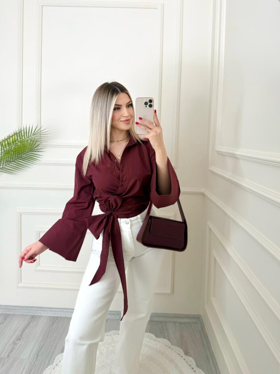 Bordo Bağlamalı Gömlek - Görsel 3